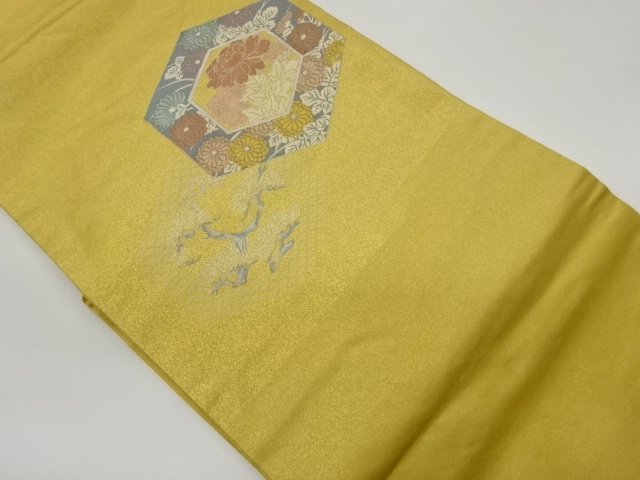 亀甲に菊・牡丹・松模様織出し名古屋帯